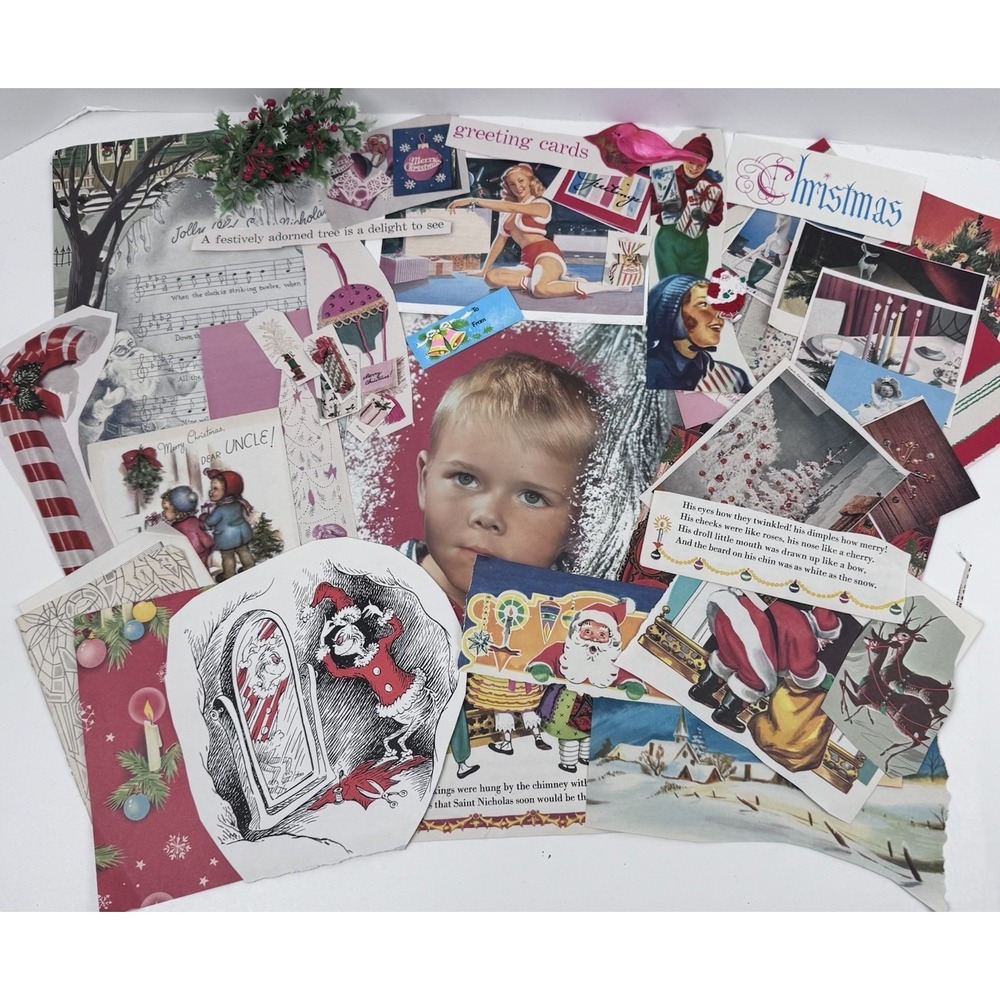 Christmas Junk Journal VTG Ephemera (55pc) MCM Retro 50's-60's Christmas‎ Crafts